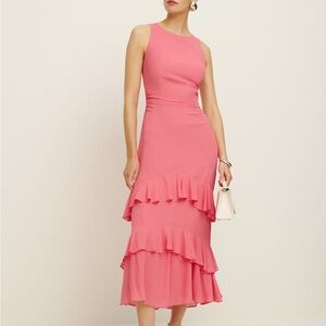 Reformation Pink Midi Dress with Ruffles